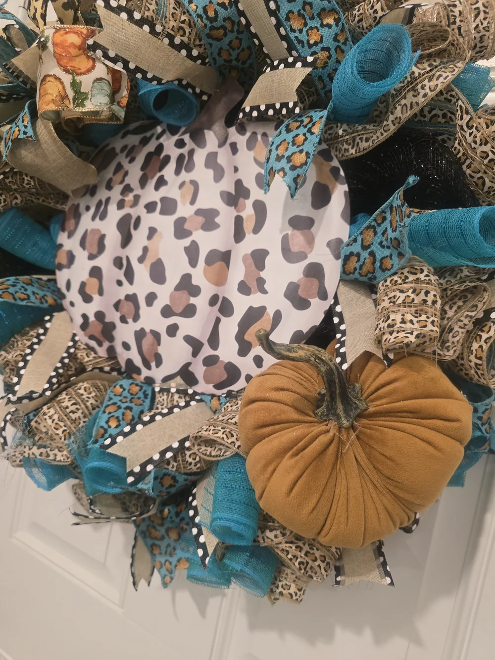 Turquoise & Leopard Print Decorative Fall Wreath